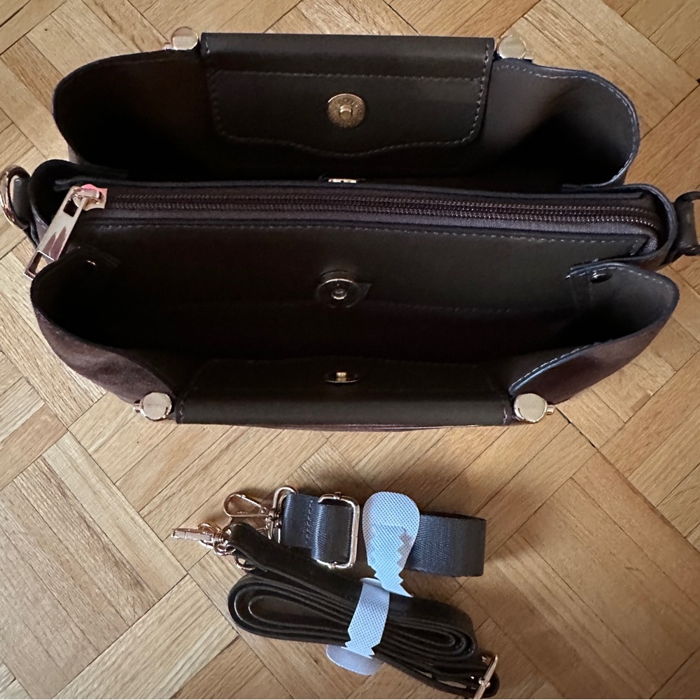 Aldo Brown Suede Satchel with Metallic Handles - Picture 3 of 5